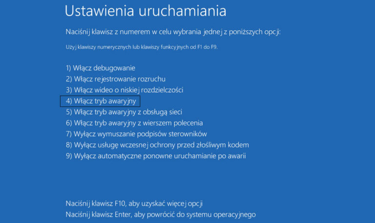Tryb awaryjny Windows 10